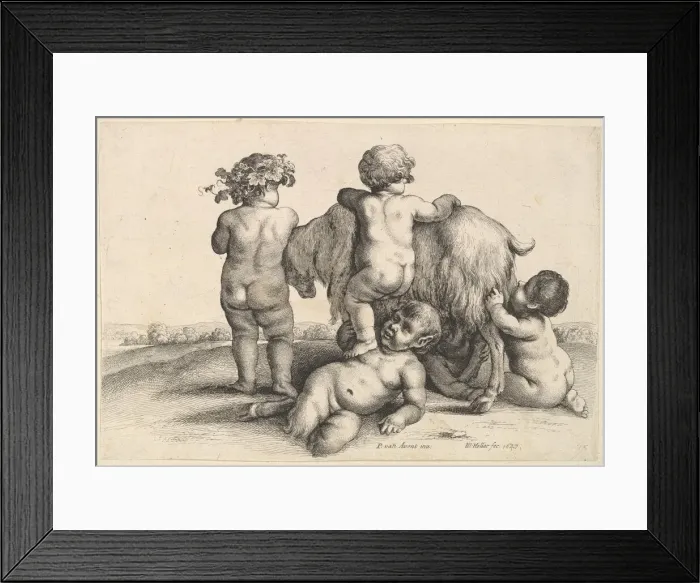 Framed Print : Four boys, a young satyr and a goat, 1647. Creator: Wenceslaus Hollar Framed Print : Four boys, a young satyr and a goat, 1647. Creator: Wenceslaus Hollar