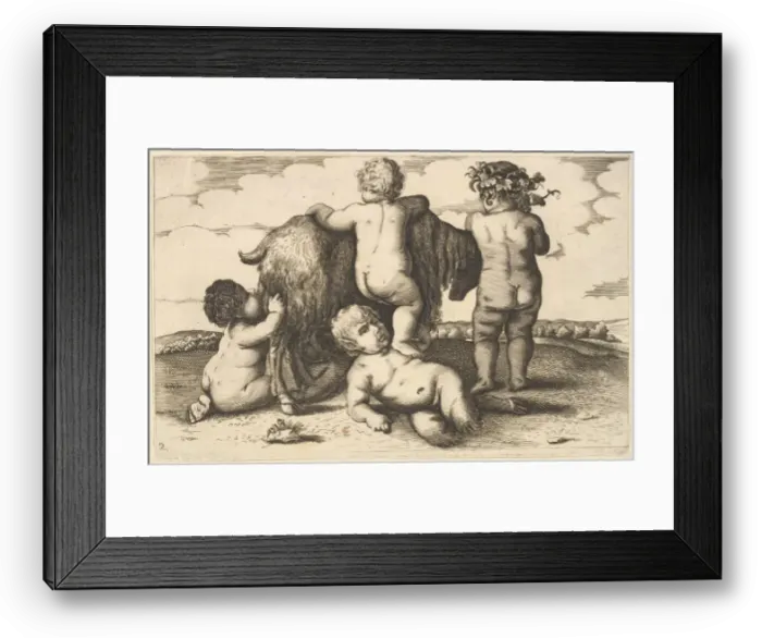 Framed Print : Four boys, a young satyr and a goat (copy), 17th century. Creator: Wenceslaus Hollar Framed Print : Four boys, a young satyr and a goat (copy), 17th century. Creator: Wenceslaus Hollar
