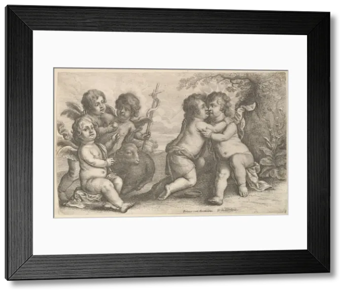 Framed Print : Jesus and St. John embracing, with Cherubs, 1646. Creator: Wenceslaus Hollar Framed Print : Jesus and St. John embracing, with Cherubs, 1646. Creator: Wenceslaus Hollar
