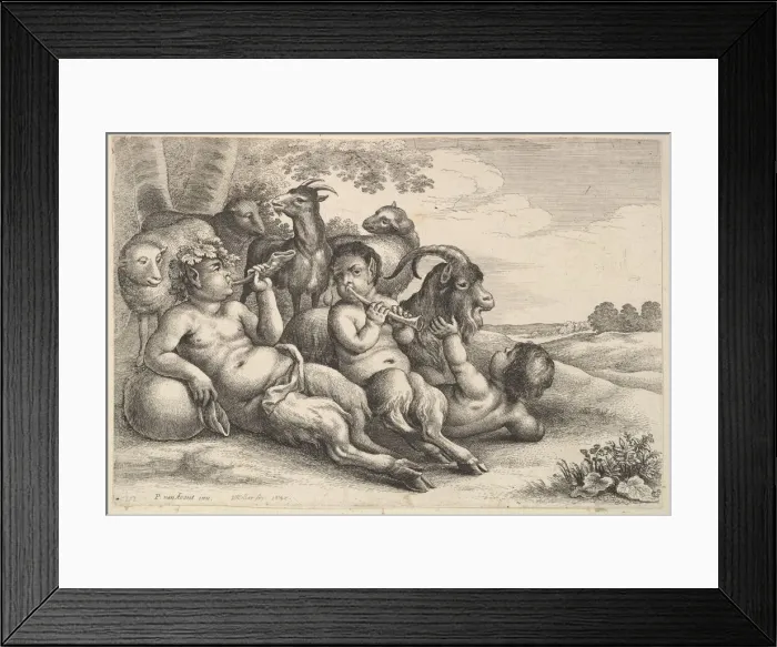 Framed Print : Two young satyrs and a boy, 1647. Creator: Wenceslaus Hollar Framed Print : Two young satyrs and a boy, 1647. Creator: Wenceslaus Hollar
