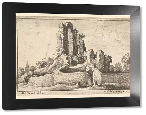 Ruins and a barred gate on the Esquiline Hill in Rome, 1673. Creator: Wenceslaus Hollar
