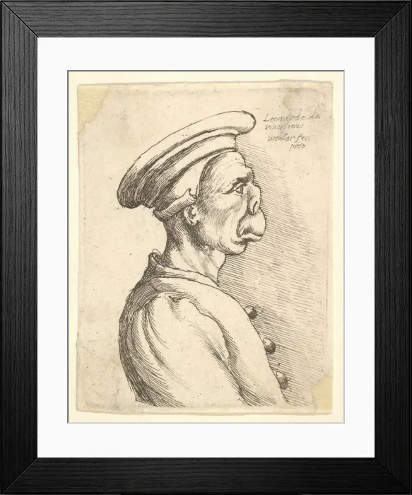 Framed Print : Bust of a man with a flat nose and protruding mouth, wearing flat cap Framed Print : Bust of a man with a flat nose and protruding mouth, wearing flat cap
