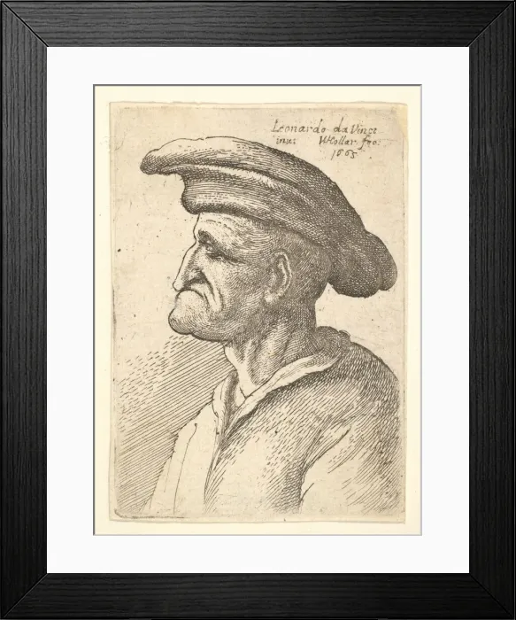 Framed Print : Bust of elderly man with nose that meets his lower lip, wearing wide flat cap in profile Framed Print : Bust of elderly man with nose that meets his lower lip, wearing wide flat cap in profile