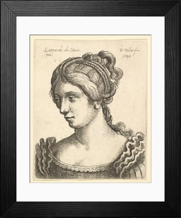 Framed Print : Bust of a woman looking downwards towards left with elaborately decorated hair, 1648 Framed Print : Bust of a woman looking downwards towards left with elaborately decorated hair, 1648