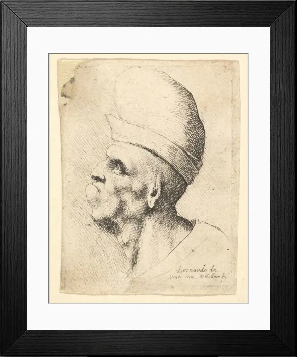 Framed Print : Bust of a deformed man wearing a bulbous hat in profile to the left, 1625-77 Framed Print : Bust of a deformed man wearing a bulbous hat in profile to the left, 1625-77