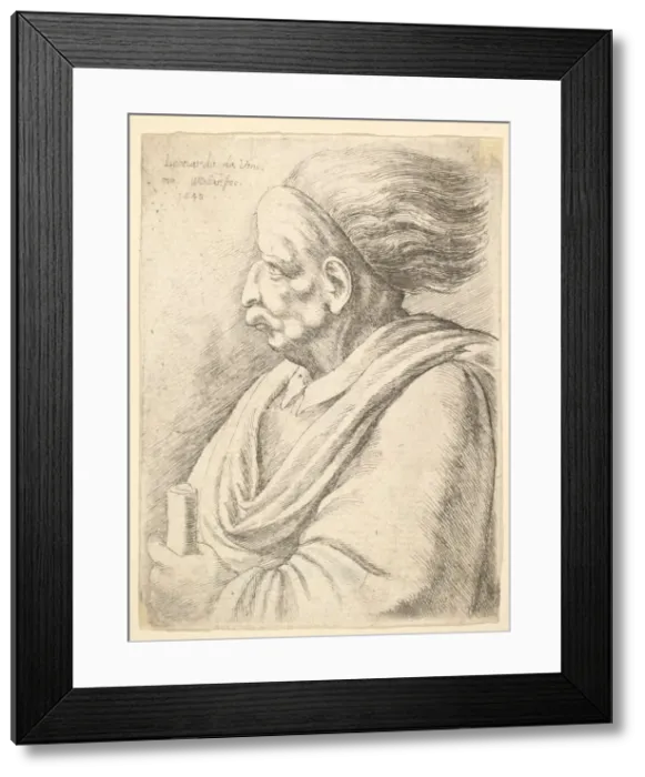 Framed Print : Man with caricatured features and hair streaming behind, in half-length to left, 1648 Framed Print : Man with caricatured features and hair streaming behind, in half-length to left, 1648