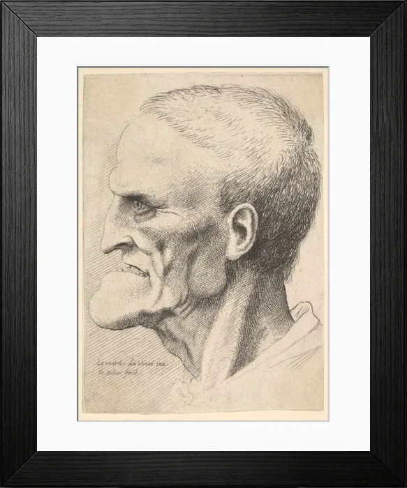 Framed Print : Head of an old man with a pronounced chin, short cropped hair and gaping mouth showing Framed Print : Head of an old man with a pronounced chin, short cropped hair and gaping mouth showing