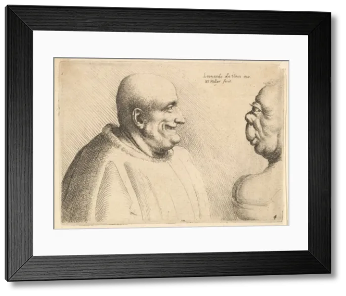 Framed Print : A large man with a bald head facing a grotesque female, 1625-77 Framed Print : A large man with a bald head facing a grotesque female, 1625-77