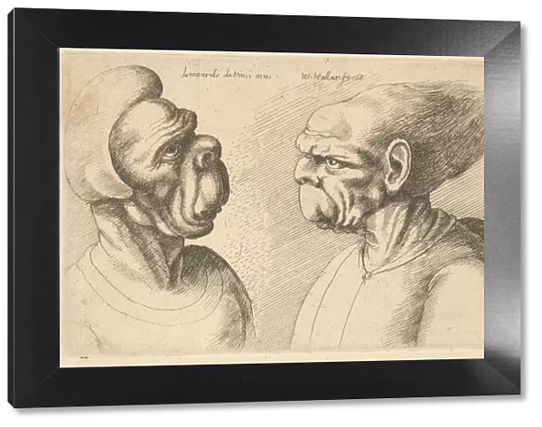 Two deformed heads facing inwards, 1625-77. Creator: Wenceslaus Hollar