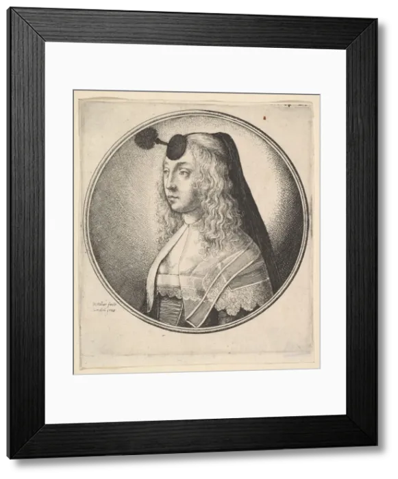 Framed Print : Woman with houpette on forehead turned to left, 1643. Creator: Wenceslaus Hollar Framed Print : Woman with houpette on forehead turned to left, 1643. Creator: Wenceslaus Hollar