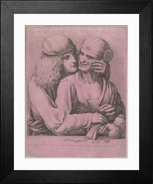 Framed Print : A young man caressing an old woman, 1646. Creator: Wenceslaus Hollar Framed Print : A young man caressing an old woman, 1646. Creator: Wenceslaus Hollar
