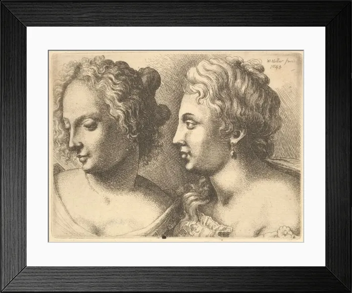 Framed Print : Heads of two young women, 1645. Creator: Wenceslaus Hollar Framed Print : Heads of two young women, 1645. Creator: Wenceslaus Hollar