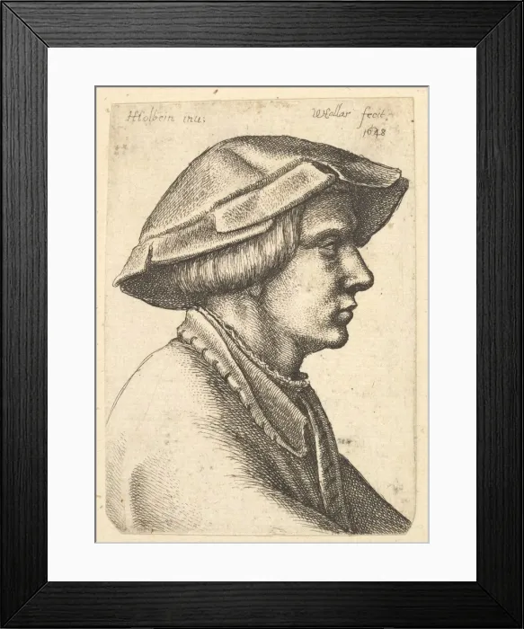 Framed Print : Head of young man wearing hat in profile to right, 1648. Creator: Wenceslaus Hollar Framed Print : Head of young man wearing hat in profile to right, 1648. Creator: Wenceslaus Hollar