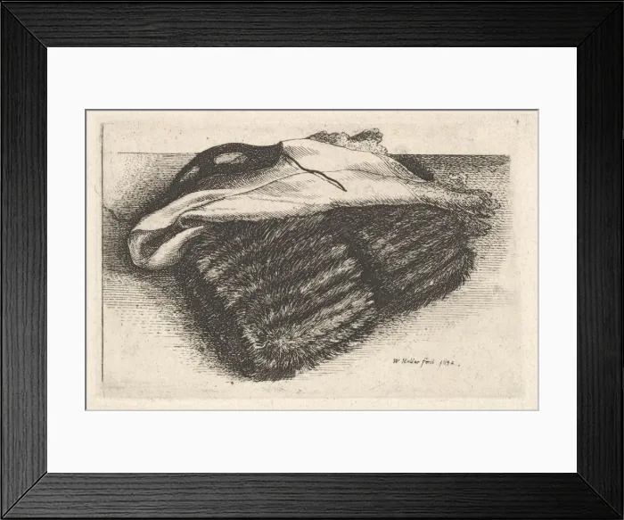 Framed Print : Muff, white kerchief and mask, 1642. Creator: Wenceslaus Hollar Framed Print : Muff, white kerchief and mask, 1642. Creator: Wenceslaus Hollar