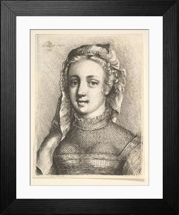 Framed Print : Head and shoulders of a woman with a veil and diaphanous neckware, 1645 Framed Print : Head and shoulders of a woman with a veil and diaphanous neckware, 1645