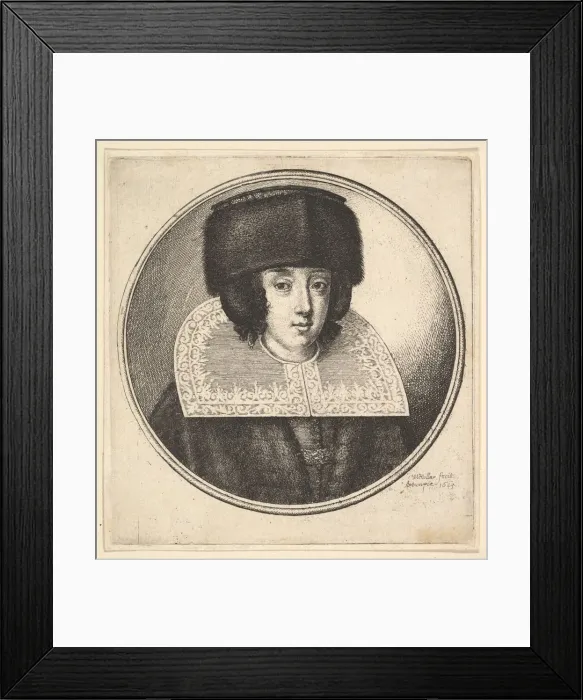 Framed Print : Woman with stiff lace collar and flat-crowned fur hat, 1645. Creator: Wenceslaus Hollar Framed Print : Woman with stiff lace collar and flat-crowned fur hat, 1645. Creator: Wenceslaus Hollar