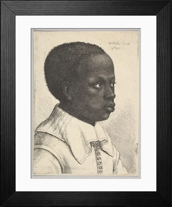 Framed Print : Head of a young black boy in profile to right, 1645. Creator: Wenceslaus Hollar Framed Print : Head of a young black boy in profile to right, 1645. Creator: Wenceslaus Hollar