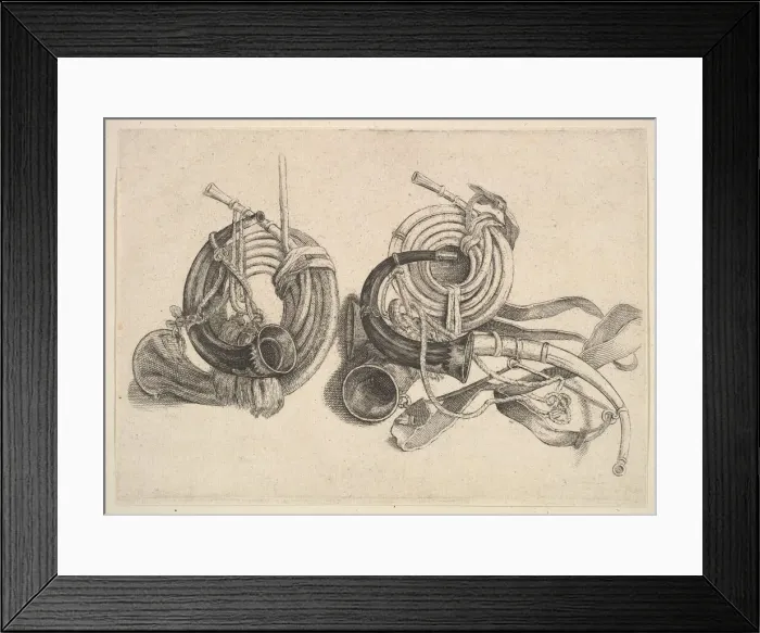Framed Print : Five hunting horns, 1625-77. Creator: Wenceslaus Hollar Framed Print : Five hunting horns, 1625-77. Creator: Wenceslaus Hollar