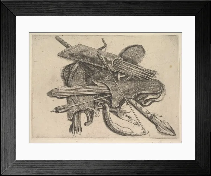 Framed Print : Bows, quivers and a spear, 1625-77. Creator: Wenceslaus Hollar Framed Print : Bows, quivers and a spear, 1625-77. Creator: Wenceslaus Hollar