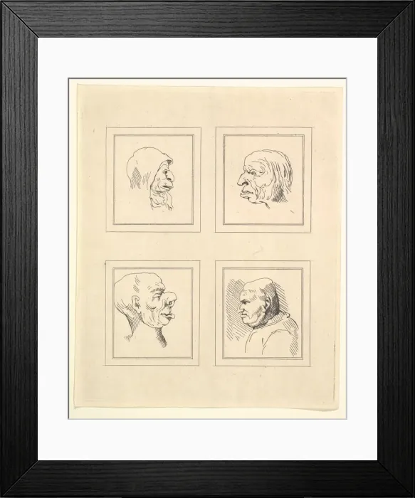 Framed Print : Four Heads (from Characaturas by Leonardo da Vinci, from Drawings by Wincelslaus Hollar Framed Print : Four Heads (from Characaturas by Leonardo da Vinci, from Drawings by Wincelslaus Hollar