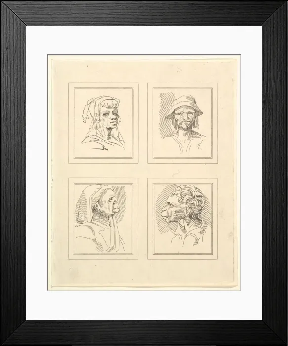 Framed Print : Four Heads (from Characaturas by Leonardo da Vinci, from Drawings by Wincelslaus Hollar Framed Print : Four Heads (from Characaturas by Leonardo da Vinci, from Drawings by Wincelslaus Hollar