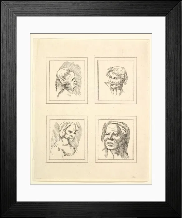 Framed Print : Four Heads (from Characaturas by Leonardo da Vinci, from Drawings by Wincelslaus Hollar Framed Print : Four Heads (from Characaturas by Leonardo da Vinci, from Drawings by Wincelslaus Hollar