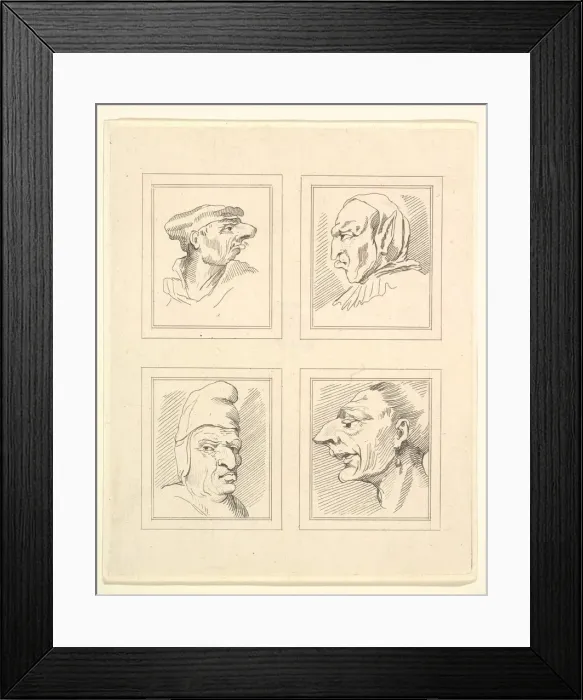 Framed Print : Four Heads (from Characaturas by Leonardo da Vinci, from Drawings by Wincelslaus Hollar Framed Print : Four Heads (from Characaturas by Leonardo da Vinci, from Drawings by Wincelslaus Hollar
