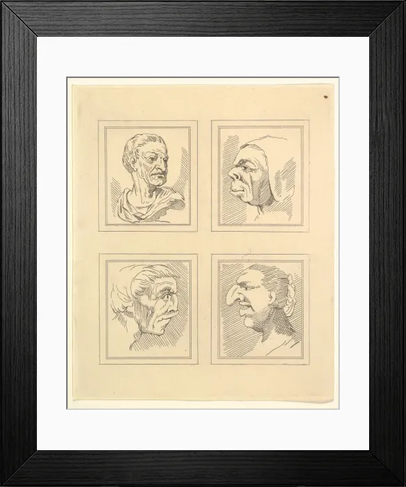 Framed Print : Four Heads (from Characaturas by Leonardo da Vinci, from Drawings by Wincelslaus Hollar Framed Print : Four Heads (from Characaturas by Leonardo da Vinci, from Drawings by Wincelslaus Hollar
