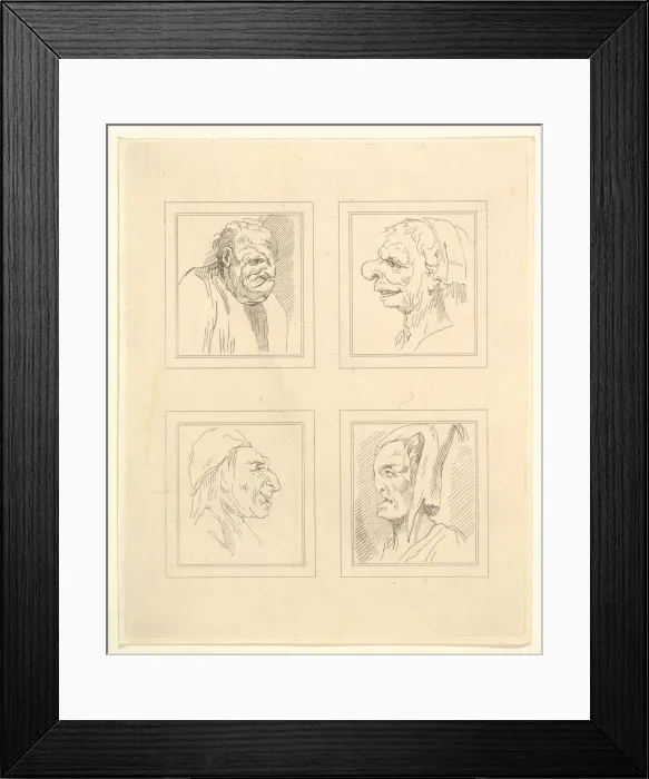 Framed Print : Four Heads (from Characaturas by Leonardo da Vinci, from Drawings by Wincelslaus Hollar Framed Print : Four Heads (from Characaturas by Leonardo da Vinci, from Drawings by Wincelslaus Hollar