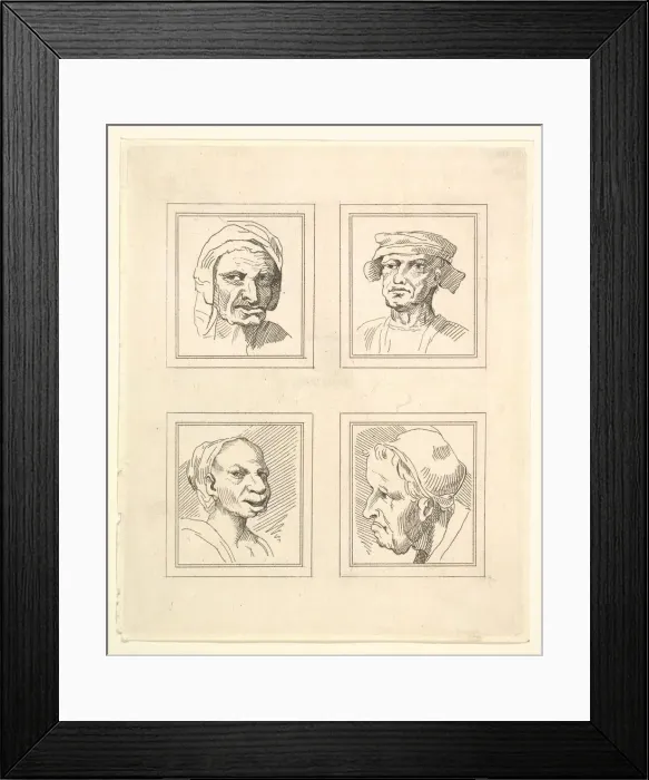Framed Print : Four Heads (from Characaturas by Leonardo da Vinci, from Drawings by Wincelslaus Hollar