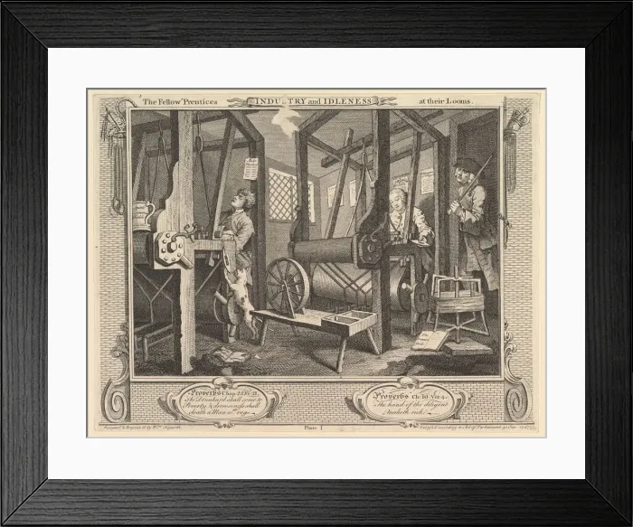 Framed Print : The Fellow Prentices at their Looms: Industry and Idleness, plate 1, September 30, 1747 Framed Print : The Fellow Prentices at their Looms: Industry and Idleness, plate 1, September 30, 1747