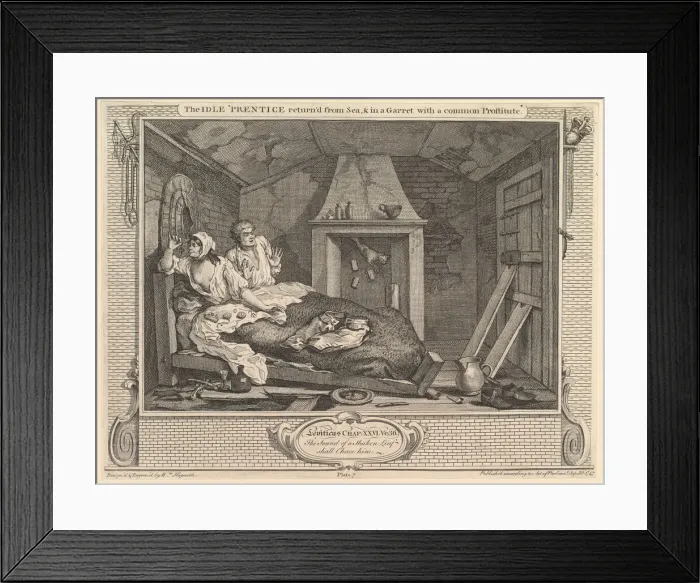 Framed Print : The Idle Prentice Returned from Sea and in a Garret with a Common Prostitut Framed Print : The Idle Prentice Returned from Sea and in a Garret with a Common Prostitut