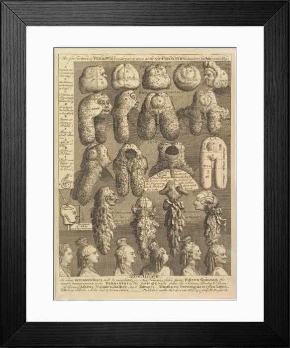 Framed Print : The Five Orders of Periwigs, 1761. Creator: William Hogarth Framed Print : The Five Orders of Periwigs, 1761. Creator: William Hogarth