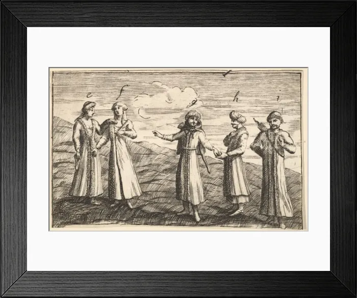 Framed Print : Five Standing Muscovites (Aubry de La Mottrayes Travels throughout Europe Framed Print : Five Standing Muscovites (Aubry de La Mottrayes Travels throughout Europe