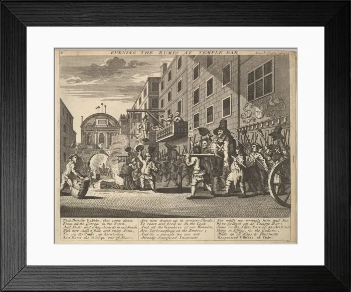 Framed Print : Burning the Rumps at Temple Bar (Plate 11: Illustrations to Samuel Butlers Hudibras) Framed Print : Burning the Rumps at Temple Bar (Plate 11: Illustrations to Samuel Butlers Hudibras)
