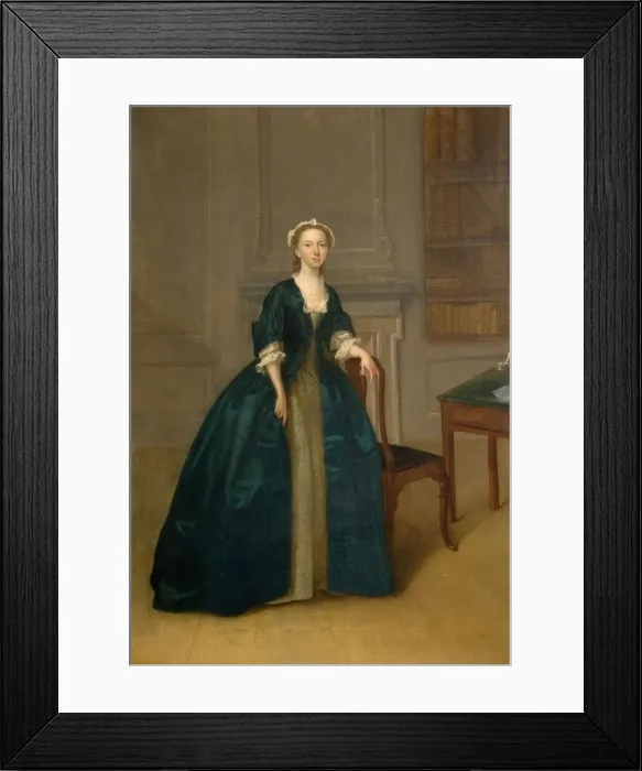 Framed Print : Portrait Of A Woman In Dark Blue, 1785. Creator: Arthur Devis