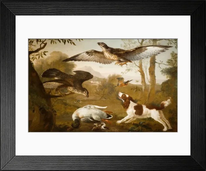 Framed Print : Dog Guarding a Dead Duck From Birds of Prey, 1700-1800. Creator: Unknown Framed Print : Dog Guarding a Dead Duck From Birds of Prey, 1700-1800. Creator: Unknown