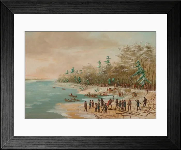 Framed Print : La Salle Driving the First Bolt for the Griffin. January 26, 1679, 1847 / 1848 Framed Print : La Salle Driving the First Bolt for the Griffin. January 26, 1679, 1847 / 1848