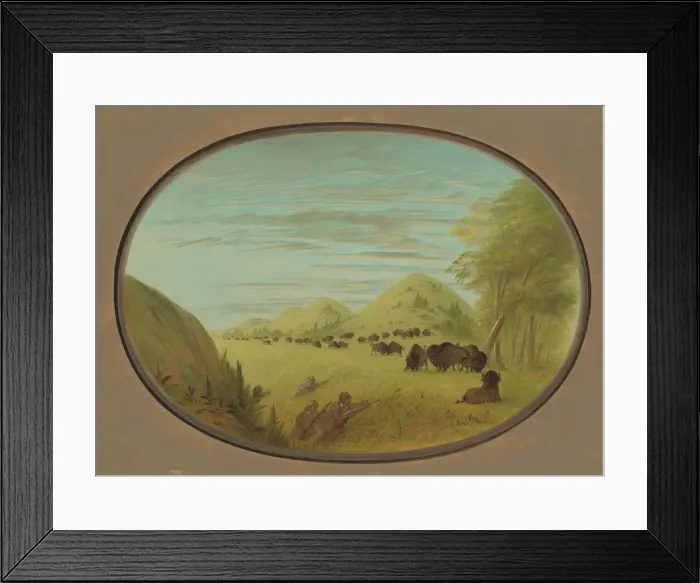 Framed Print : Catlin and Two Companions Shooting Buffalo, 1861 / 1869. Creator: George Catlin Framed Print : Catlin and Two Companions Shooting Buffalo, 1861 / 1869. Creator: George Catlin