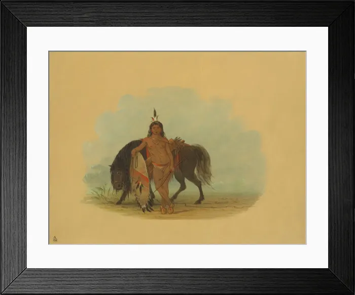 Framed Print : A Cheyenne Warrior Resting His Horse, 1861 / 1869. Creator: George Catlin Framed Print : A Cheyenne Warrior Resting His Horse, 1861 / 1869. Creator: George Catlin