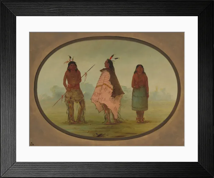 Framed Print : Two Apachee Warriors and a Woman, 1855 / 1869. Creator: George Catlin Framed Print : Two Apachee Warriors and a Woman, 1855 / 1869. Creator: George Catlin