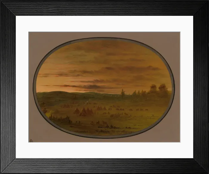 Framed Print : An Indian Encampment at Sunset, 1861 / 1869. Creator: George Catlin Framed Print : An Indian Encampment at Sunset, 1861 / 1869. Creator: George Catlin