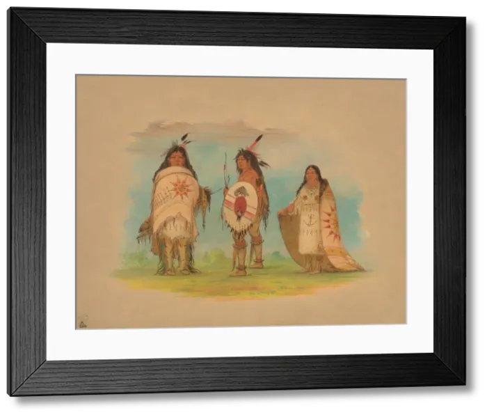 Framed Print : Three Riccarree Indians, 1861. Creator: George Catlin