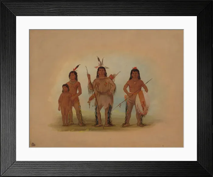 Framed Print : Spokan Chief, Two Warriors, and a Boy, 1855 / 1869. Creator: George Catlin Framed Print : Spokan Chief, Two Warriors, and a Boy, 1855 / 1869. Creator: George Catlin