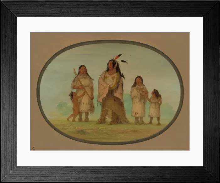 Framed Print : Assinneboine Warrior and His Family, 1861 / 1869. Creator: George Catlin Framed Print : Assinneboine Warrior and His Family, 1861 / 1869. Creator: George Catlin