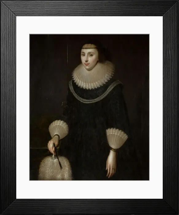 Framed Print : Portrait Of A Lady With A Fan, 1600-1650. Creator: Unknown Framed Print : Portrait Of A Lady With A Fan, 1600-1650. Creator: Unknown