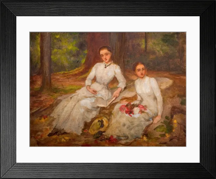 Framed Print : Two women in white seated in wooded glade, 1900. Creator: Louisa Starr Framed Print : Two women in white seated in wooded glade, 1900. Creator: Louisa Starr