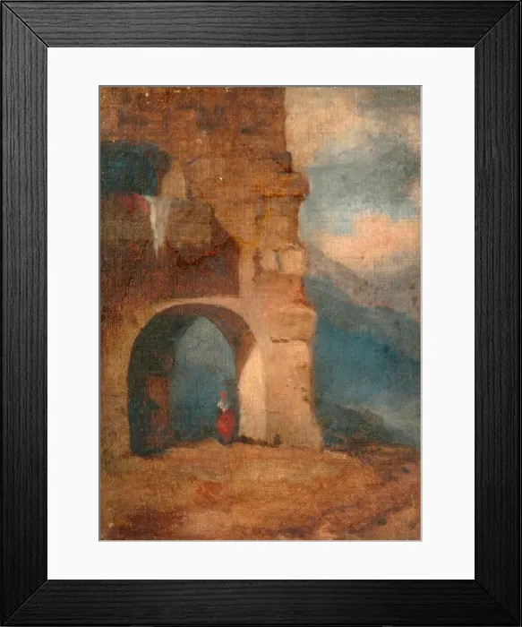 Framed Print : Italian peasant in stone archway, 1880-1900. Creator: Louisa Starr