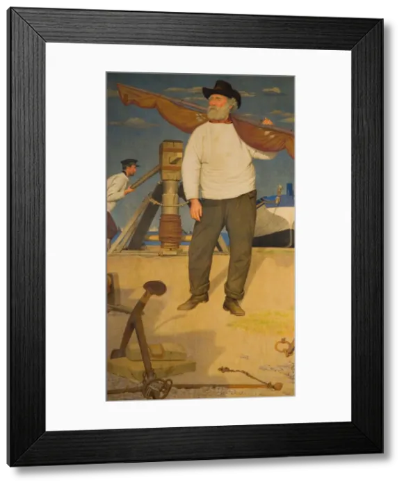 Framed Print : Fisherman Carrying a Sail, 1907. Creator: Joseph Edward Southall Framed Print : Fisherman Carrying a Sail, 1907. Creator: Joseph Edward Southall