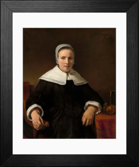 Framed Print : A Woman Holding a Pink, 1656. Creator: Rembrandt Harmensz van Rijn Framed Print : A Woman Holding a Pink, 1656. Creator: Rembrandt Harmensz van Rijn